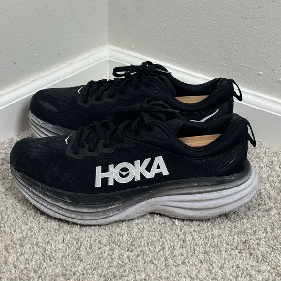 Hoka One One Shoes - Hoka One One Womens Bondi 8 1127952 BWHT Black Running Shoes Sneakers Size 10 B